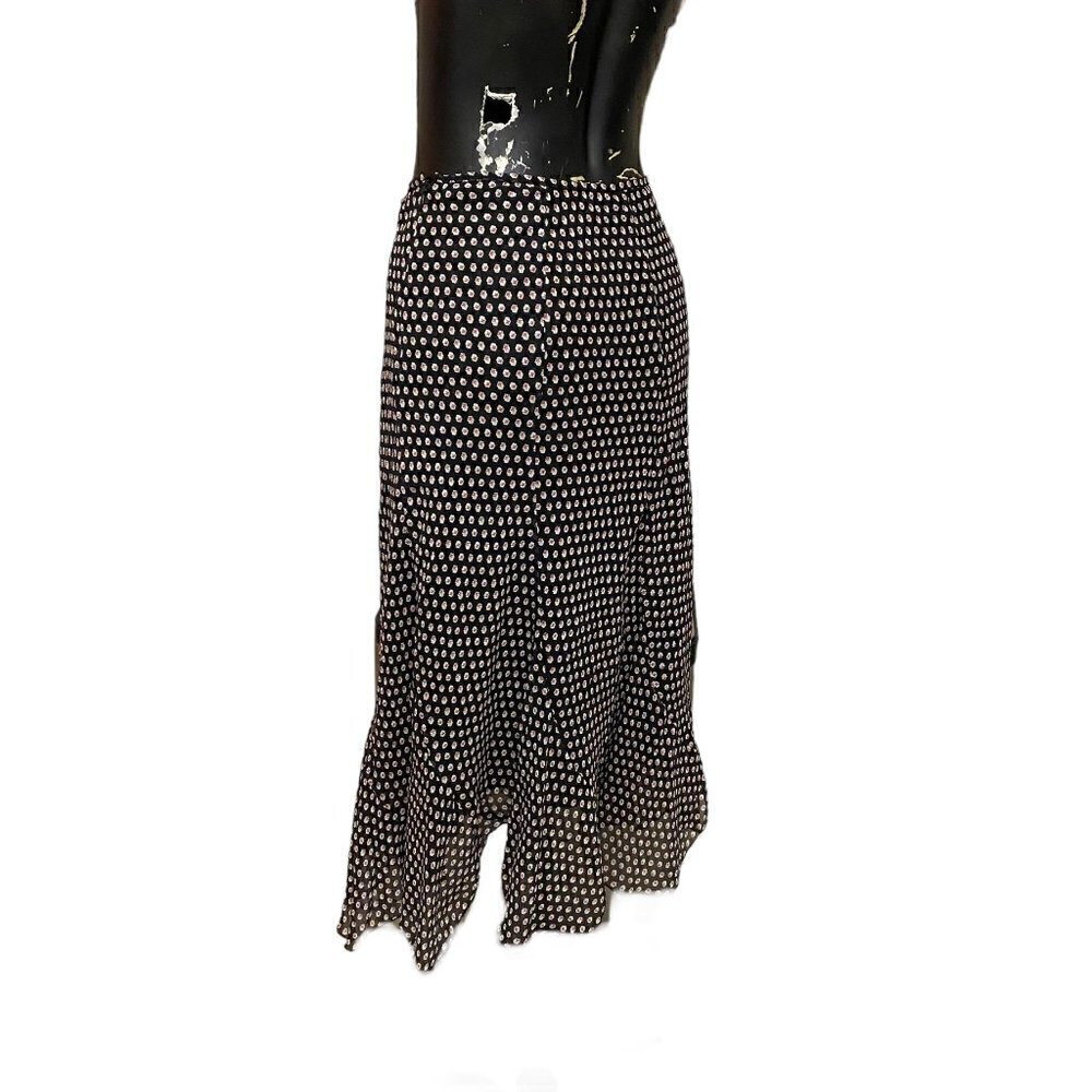 Anne Klein Silk Black and All-Over Print Midi Maxi Skirt Size 12 - Picture 5 of 6